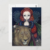 Carte postale "Reine Elizabeth et un lion" (Devant / Derrière)