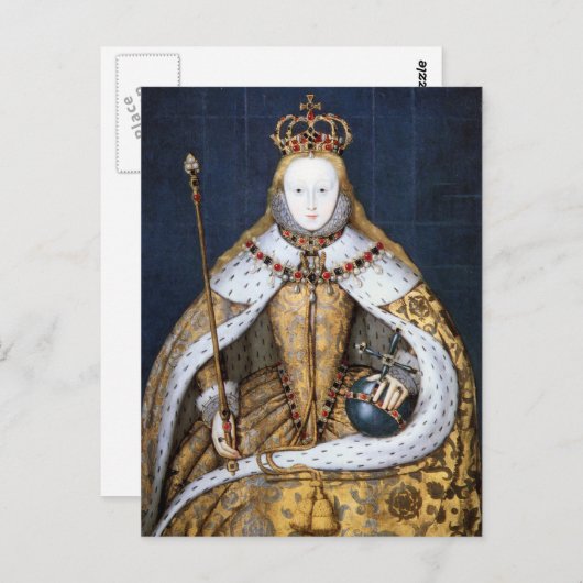 Carte Postale Reine Elizabeth I d'Angleterre à Coronation Robe (Devant / Derrière)