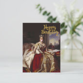 CARTE POSTALE REINE VICTORIA SOUFFLANT UN BUBBLE GUM ROSE (Debout devant)