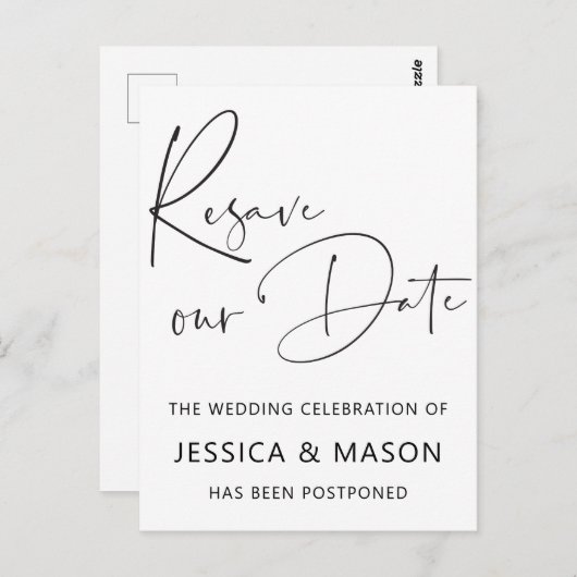 Carte Postale Réinitialiser Le Faire-part Mariage Date Reportée (Devant / Derrière)