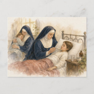 Carte Postale Religieuse catholique soignant un enfant malade