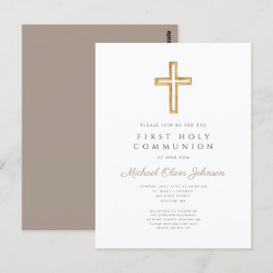 Carte Postale Religieux Taupe Beige Boy Première Communion