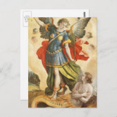 Carte Postale Religieux vintage, Saint Michael Defeats Lucifer (Devant / Derrière)