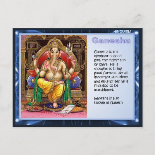 Carte Postale Religion, hindouisme, Ganesha (Devant)