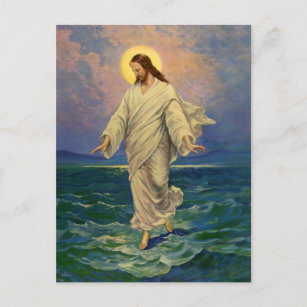 Carte Postale Religion vintage, Jésus Christ marche sur l'eau