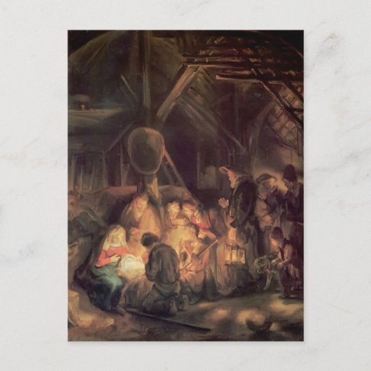 Carte Postale Rembrandt- L'Adoration des Bergers (Devant)
