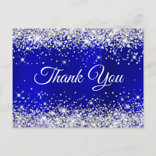Carte Postale Remerciement 21e anniversaire Bleu Pailleté Argent
