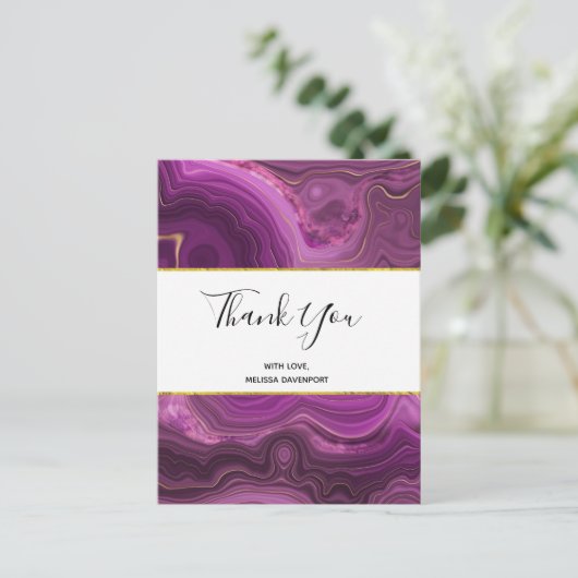 Carte Postale Remerciement abstrait d'améthyste pourpre et d'or (Debout devant)