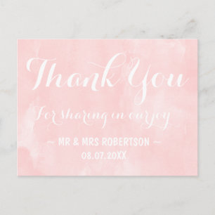 Carte Postale Remerciement aquarelle rose blush moderne