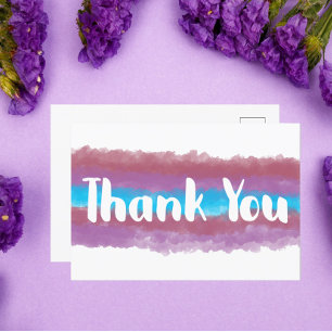 Carte Postale Remerciement Aquarelle Rose Violet Bleu