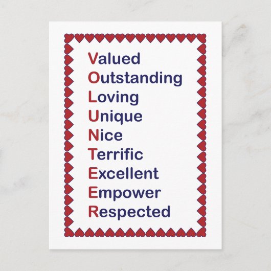 Carte Postale Remerciement aux bénévoles Cœurs rouges blancs (Devant)