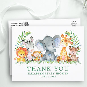 Carte Postale Remerciement Baby Shower Animaux de Safari Aquarel