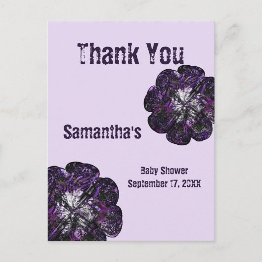 Carte Postale Remerciement Baby Shower Fleur Violette Merci (Devant)