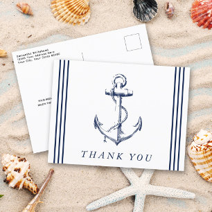 Carte Postale Remerciement Blanc Ancre Naútíque