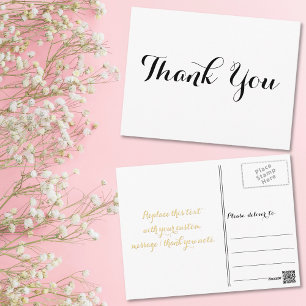 Carte Postale Remerciement blanc élégant personnalisé écriture n