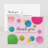 Carte Postale Remerciement Coloré à Pom-Pom (Devant / Derrière)