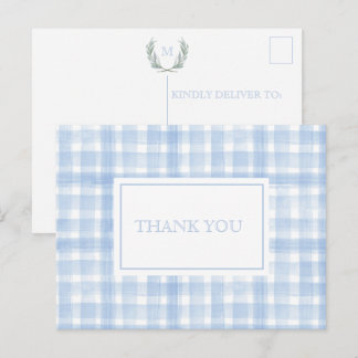 Carte Postale Remerciement Couronne de Laurier Gingham Bleu