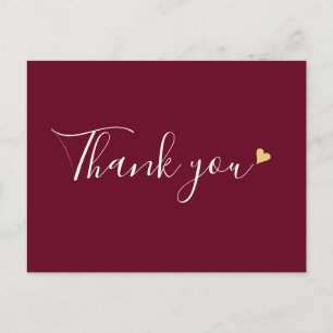 Carte Postale Remerciement d'affaires Burgundy Gold Heart Script