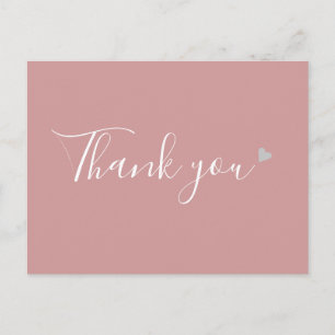 Carte Postale Remerciement d'affaires écriture cœur argent Rose 