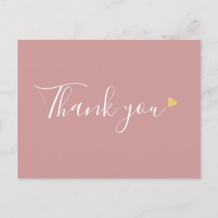 Carte Postale Remerciement d'affaires écriture cœur or rose pous