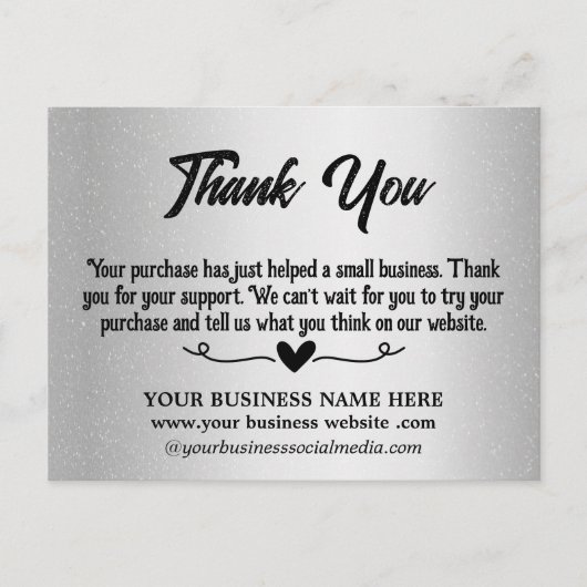 Carte Postale Remerciement d'affaires en argent métallisé (Devant)
