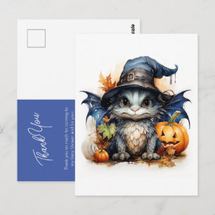 Carte Postale Remerciement de Baby Shower au Dragon Aquarelle Bl