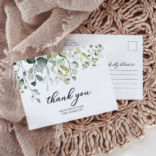 Carte Postale Remerciement de Baby Shower Mariage Eucalyptus Aqu