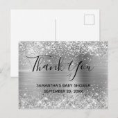 Carte Postale Remerciement de Baby Shower Pailleté Argenté (Devant / Derrière)