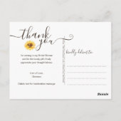 Carte Postale Remerciement de Baby Shower Rustique Tournesol (Dos)