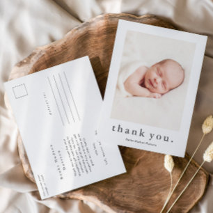 Carte Postale Remerciement de bébé photo avec nom moderne