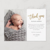 Carte Postale Remerciement de bébé photo de script moderne (Devant)