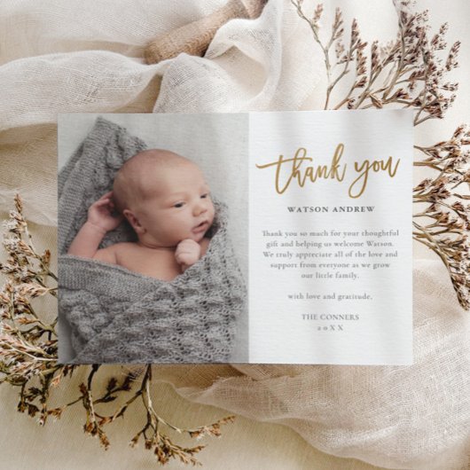 Carte Postale Remerciement de bébé photo de script moderne