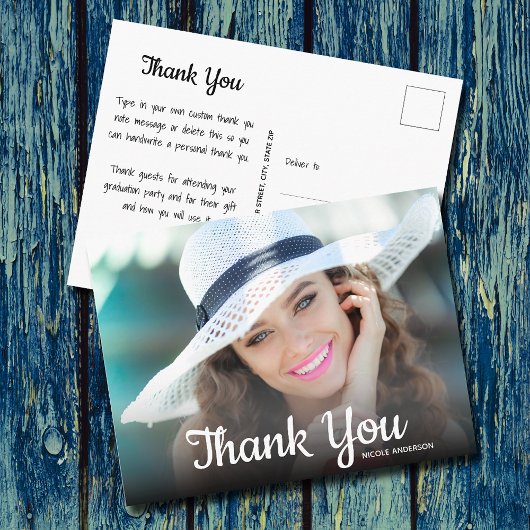 Carte Postale Remerciement de diplôme photo d'écriture tendance