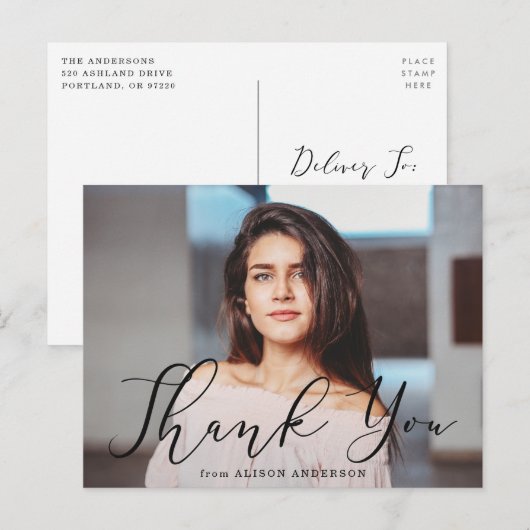 Carte Postale Remerciement de fin d'études de photo de script no (Devant / Derrière)