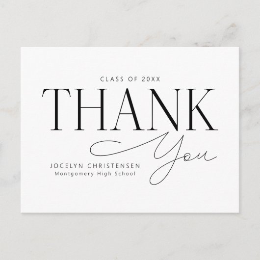 Carte Postale Remerciement de fin d'études élégant noir et blanc (Devant)