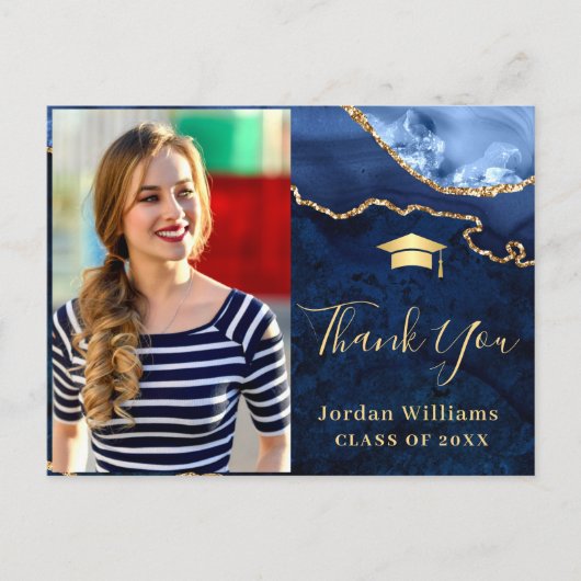 Carte Postale Remerciement de fin d'études en agate marbrée bleu (Devant)