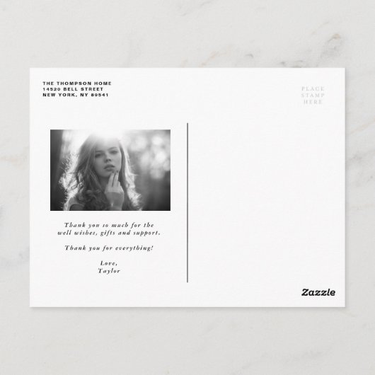 Carte Postale Remerciement de fin d'études en typographie gras R (Dos)