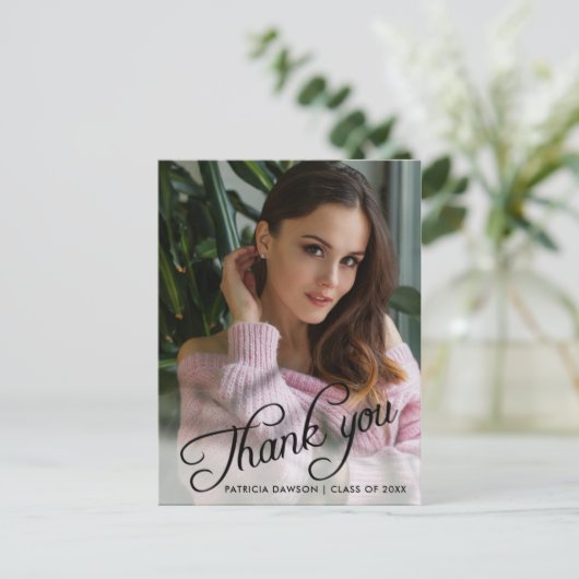 Carte Postale Remerciement de fin d'études photo calligraphique (Debout devant)