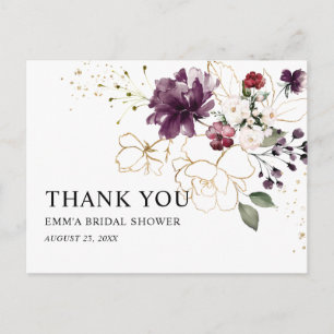 Carte Postale Remerciement de Fleurs Florales Or et Vin pour une