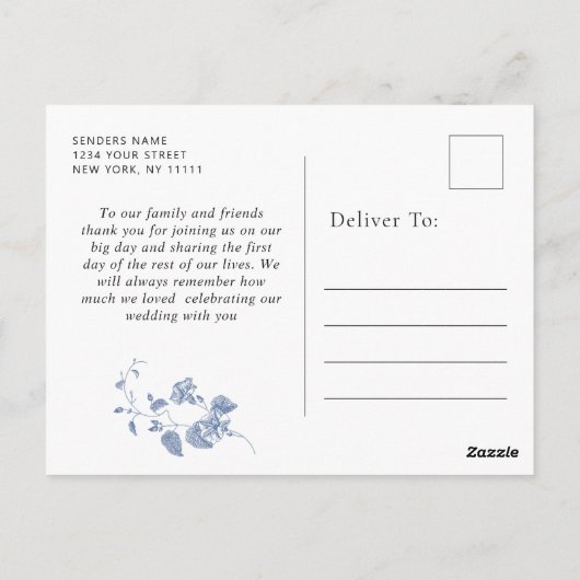 Carte Postale Remerciement de jardin français poussiéreux bleu v (Dos)