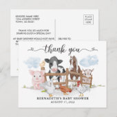 Carte Postale Remerciement de joli animal de ferme de campagne à (Devant / Derrière)