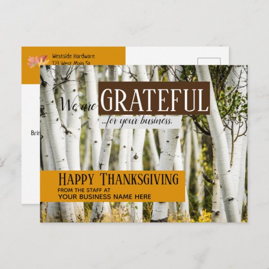 Carte Postale Remerciement de la fête des affaires de Thanksgivi (Devant / Derrière)