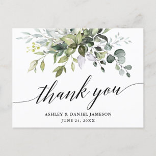 Carte Postale Remerciement de mariage à la calligraphie de verdu