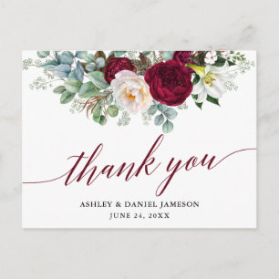 Carte Postale Remerciement de mariage à la calligraphie florale 