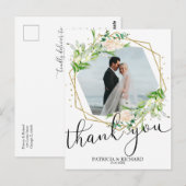 Carte Postale Remerciement de mariage à motif géométrique feuill (Devant / Derrière)