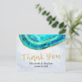 Carte Postale Remerciement de mariage aquarelle sarcelle or géod (Debout devant)