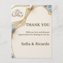 Remerciement de mariage Art Nouveau pastel bleu or