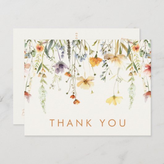 Carte Postale Remerciement de mariage aux fleurs sauvages rustiq (Devant / Derrière)