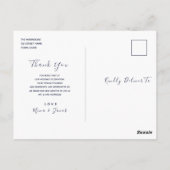 Carte Postale Remerciement de mariage bleu marine minimal (Dos)