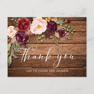 Carte Postale Remerciement de Mariage Bois Floral Bourgogne